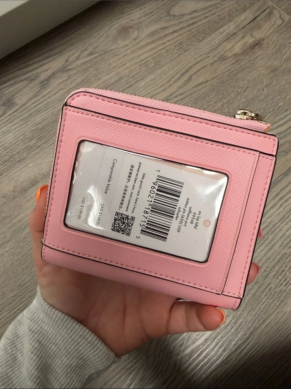 kate spade Pink Compact Zip Wallet with Gold Logo